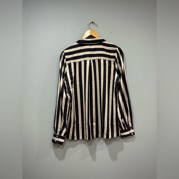 Cream/Black Haver & Blair Striped Blouse Size M EUC - Picture 4 of 6